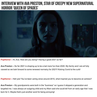 Interview with Ava Preston, Star of Creepy New Supernatural Horror ‘Queen of Spades’